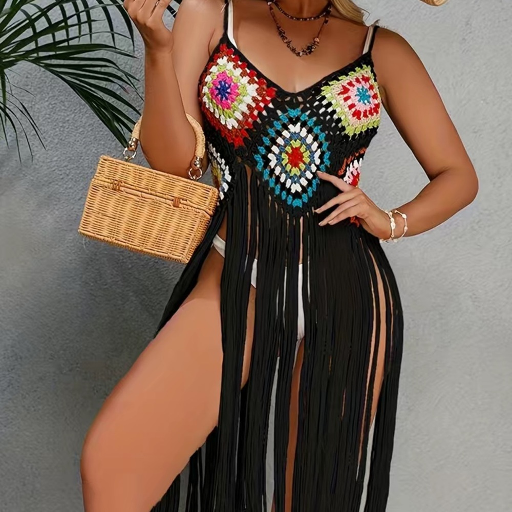 Multicolor Crochet Fringe Swim Coverup